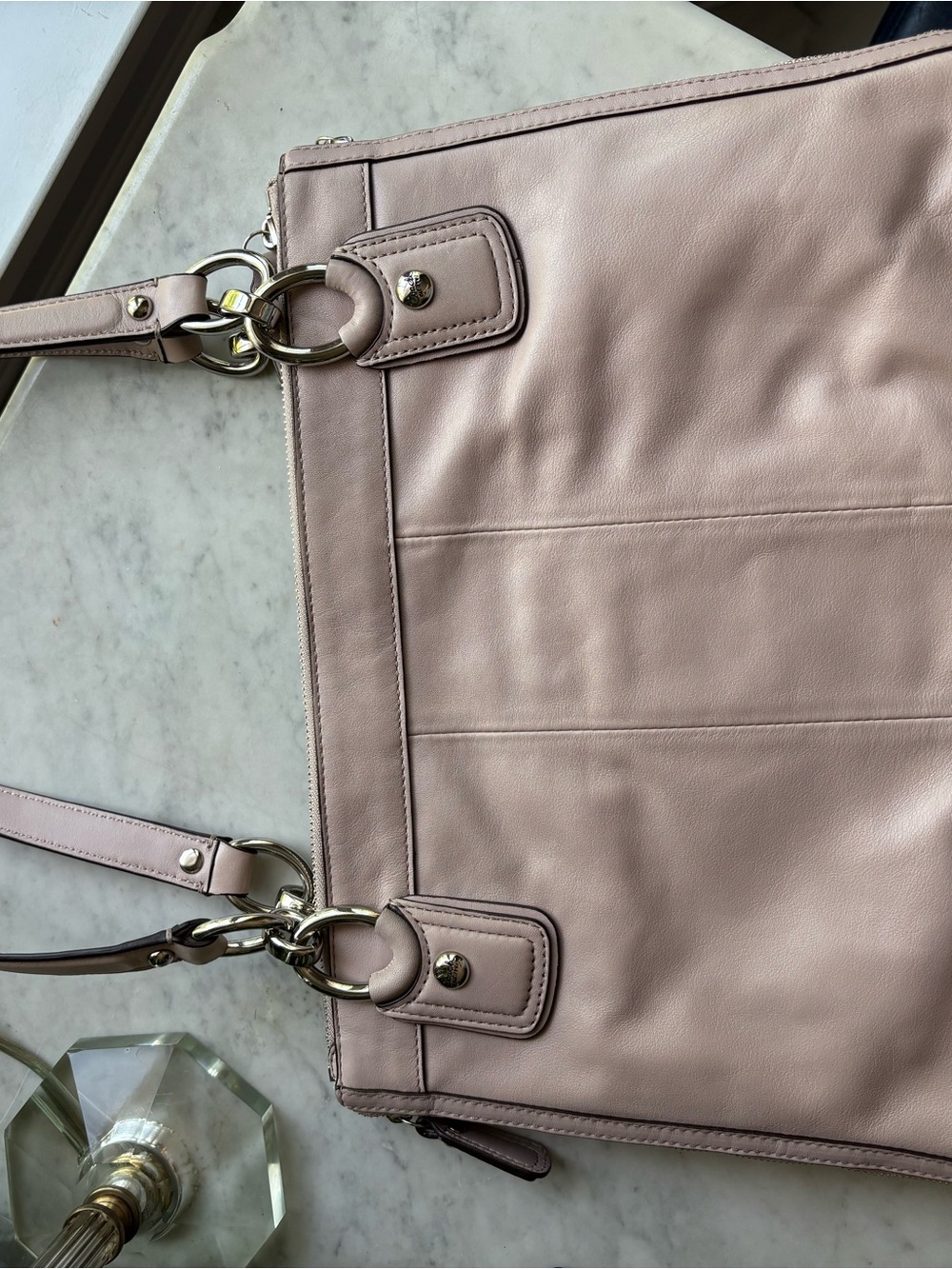 Coach Kristin Pale Pink Leather Expandable Shoulder Bag with Silver Hardware - Picture 2 of 10